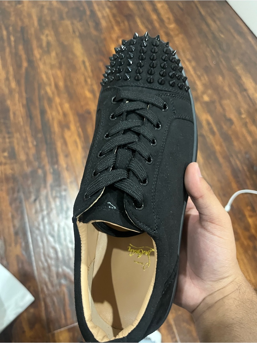 Christian Louboutin Men’s Black Spiked Toe Low-Top Sneakers